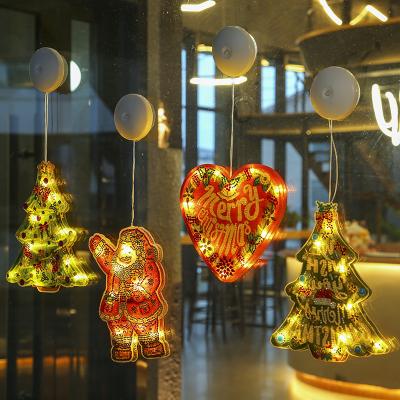 China Christmas Tree Lamp Ed Sucker Hanging Lamp Santa Claus Holiday Window Decoration Hanging Dot Picture Drill CLASSIC Shape for sale