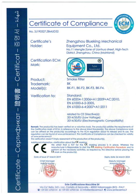 CE - Zhengzhou Blueking Mechanical Equipment Co., Ltd.