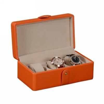 China Custom Logo MDF Leather Frame PU Leather High End Luxury Orange 3 Slot Watch Case Watch Box With Magnet Lock for sale