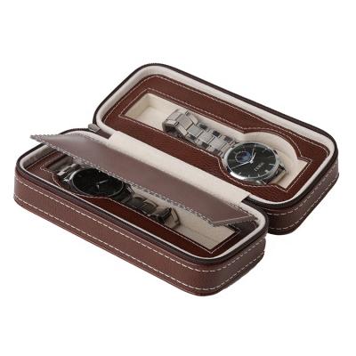 China Hot Sale Leatherette 2 Slot PU Watch Box Zipper Travel Portable Watch Case Organizer for sale