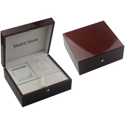 China Luxury Brown Wooden Square Quality Guarantee Pen Watch Jewelry Gift Box Solid Wood Case With Logo for sale