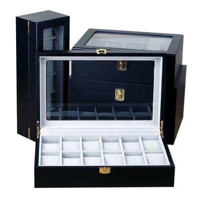 China Highest Quality 10 Wooden Slots For Watch Organizer Various Patterns Black Matte Lacquer Wooden Case With Window for sale