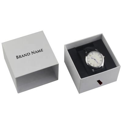 China Custom Made Logo White Drawer Cardboard Paper Watch Paper Storage Box with Black Pillow for sale