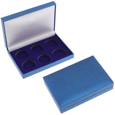 China High Grade Luxury Custom Logo Blue Coin Display Box Gift Wrapping Paper Box For 6 Coins With Velvet Lining for sale