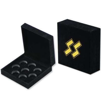 China Direct Velvet Yiwu Factory Producing Velvet Coin Case Black Gold Stamping Logo Box For 8 Coins for sale