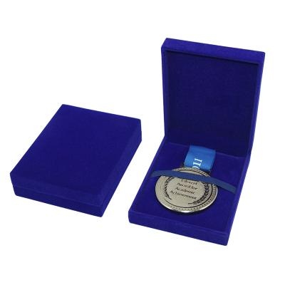 China Creative Hot Selling Blue Velvet Badge Box Case Creative Deep Plastic Box For Medal for sale