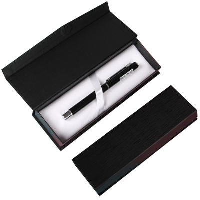 China Handmade Black Magnet Closure Recycled Paper Wire Drawing Pen Box Storage With White Velvet Lining for sale