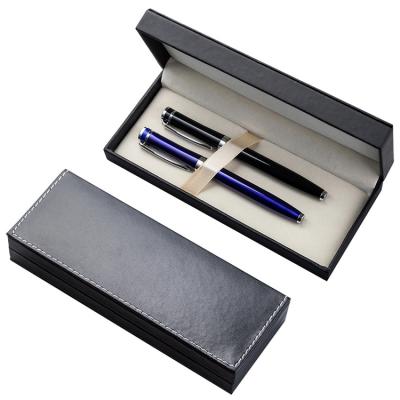 China Lango Gift Customized Double Hinged Black Plastic Pen Box Good Quality Leather Case For 2 Pens for sale