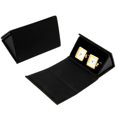 China Wholesale High Quality Custom Logo Printed Triangle Paper Men's Cufflink Box Black Color With PU Leather Lining for sale