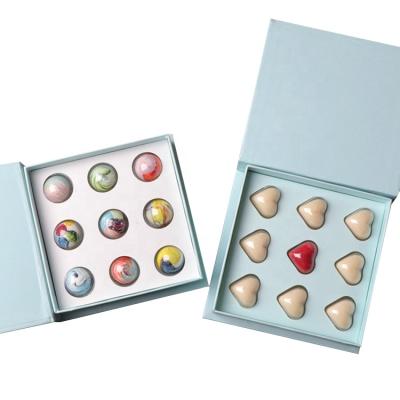 China Handmade Highest Quality Light Blue Heart And Round Chocolate Box Elegance Chocolate Box For 9 Pieces for sale