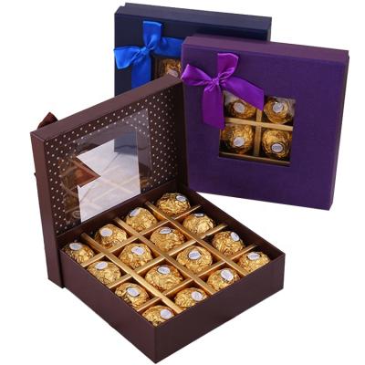 China Handmade High Sales Multicolor Gift Box With Bow Decoration Cardboard Chocolate Box With Window for sale