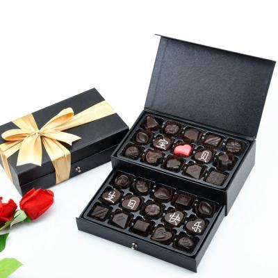 China Handmade Affordable Solid Black With Bow Tie Luxury Cardboard Chocolate Box Organizer With Two Layers for sale