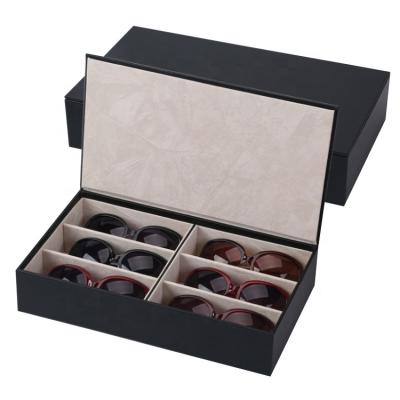 China Leather Box of 6 Solid Color Hot Black Rectangle Fashion PU Grid Sunglasses for sale