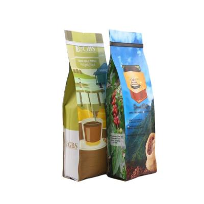 China Custom Food Coffee Bag Aluminum Foil Flat Bottom Zipper Coffee Packaging Bag With Valve Plastic Bags for sale