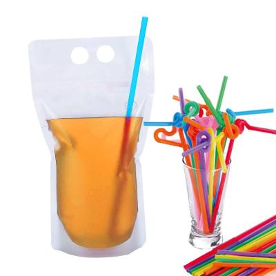 China 500ml High Quality Clear Liquid Juice Recyclable Plastic Label Logo Bag Custom Drinks Pouch With Straw for sale