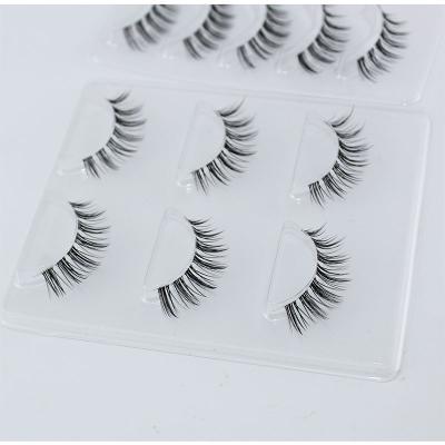 China Natural Long pure handmade false eyelashes clear band short length false lashes wholesale custom lash packages wispy natural eyelashes for sale