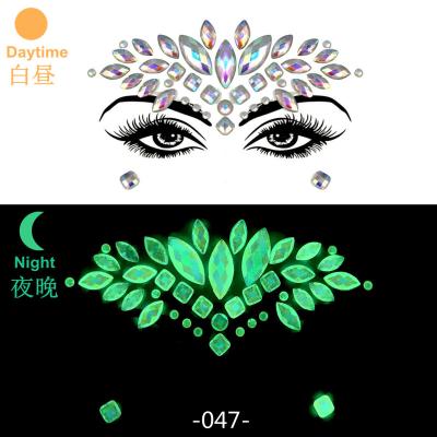 China Temporary Halloween Popular Ghost Festival Luminous Rhinestone Acrylic Resin Diamond Sticker For Face Chest Hair Eyebrow Forehead Sticker for sale