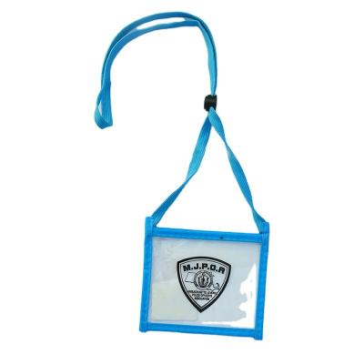 China Fashionable Durable Blue Card Holder PVC Waterproof With Lanyard Neck Wallet for sale