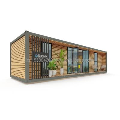 China 40ft Luxury Container Wooden House with 2 Bedrooms Prefabricated Home Office Modern Design Galvanized Steel Bending 180g for sale