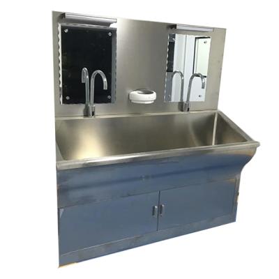 China Single Hospital Hand Foot Three Person Medical Use Stainless Steel Double Wash Sink for sale