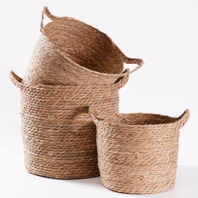 China CLASSIC Woven Basket for Plants Vegetable Plankton Cotton Rope Jute Spliced ​​Basket Modern Woven Basket Storage Basket for sale