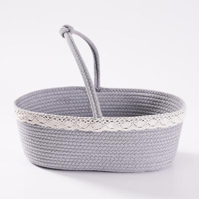 China Sustainable Handmade Gray Cotton Rope Woven Garden Hanging Basket With Handle for sale