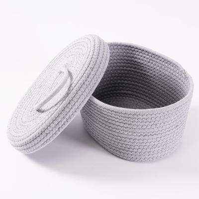 China Amazon Sustainable Success Woven Cotton Rope Storage Basket With Movable Lid for sale