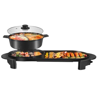 China Family BBQ Pot Electric Hot Pot Shabu Shabu Indoor Pot with Divider Smokeless BBQ Teppanyaki Korean Grill for sale