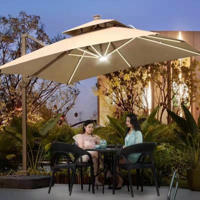 China Leisure Ways Solar Panel Umbrella Modern Luxury Garden Umbrella With Solar Light for sale