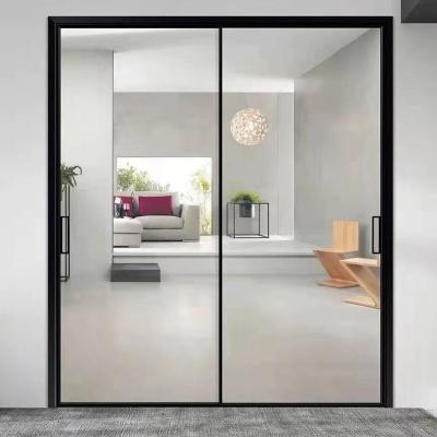 China Anjia Partition Sound Insulation Balcony Door Household Extremely Narrow Track Single Glass Interior Triple Action Sliding Door Aluminum Alloy Slid for sale