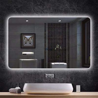 China 2021 OEM Custom Magic Wall Light Anti Fog Horizontal Square Films Touch Screen Led Frameless Illuminated Bathroom Mirror With Light for sale