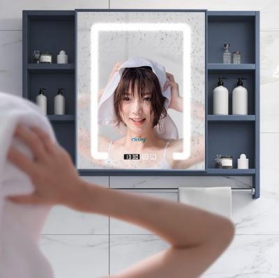 China Modern Fashion Illuminated Custom Wall Mount Illuminated Smart Led Lighted Bathroom Vanity Medicine Mirror Cabinet With Touch Sensor for sale