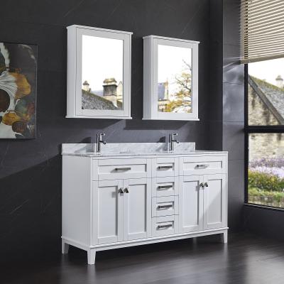 China Factory Supplier Best Factory Supplier Modular Design White Natural Marble Stone Floor Carrara Style Marble Bathroom Vanity Unit Free Standing With Under Mounted Basin for sale