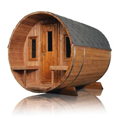 China Computer Control Panel 3-4 Person Cedar Wood Sauna And Economical Red Outdoor Dry Barrel Sauna Room With Sauna Heater for sale