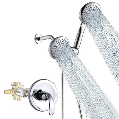 China Without Slide Bar Matte Brushed Gold Concealed In Ceiling Shower Body Solid Brass Shower Faucet Set for sale