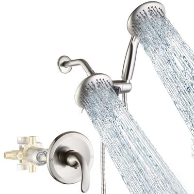 China Matte Brushed Shower Faucet Set Single-function Single-Function Shower Head Square Sliding Bar Bathroom Wall Concealed Shower Set for sale