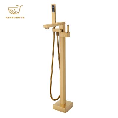 China European Smart 304 Modern Black Gold Floorless Slide Bar Free Standing Chrome Plating Bath Shower Spout Faucet Along for sale