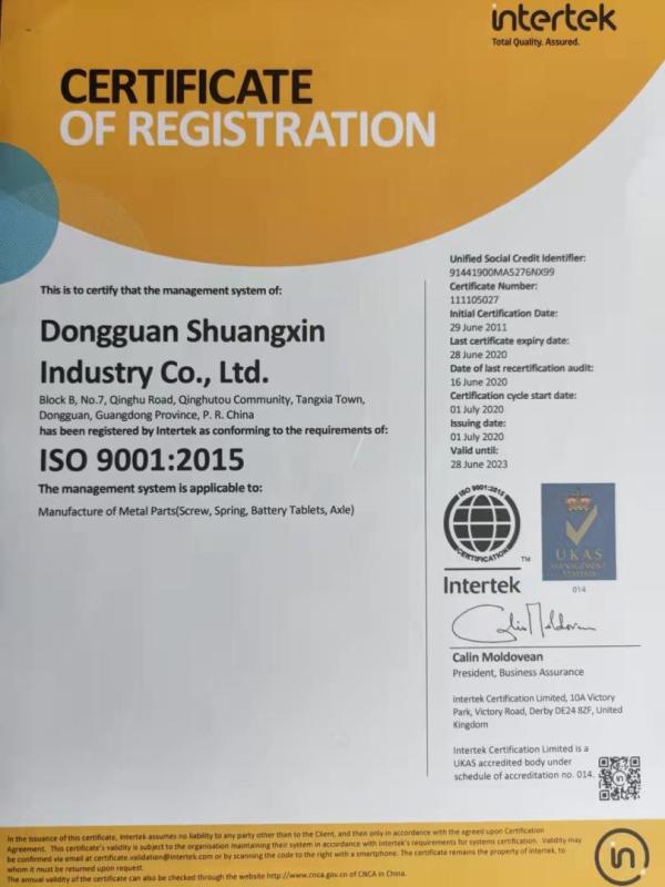 ISO9001 - Dongguan Shuangxin Industry Co., Ltd.