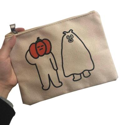 China AZO Free Simple Cheap Cosmetic Canvas Zipper Pouch Cosmetic Bag Makeup Bag With Cartoon Print for sale