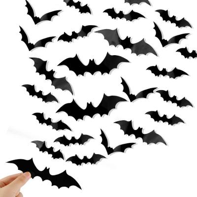 China Festival Decoration Amazon Halloween Party Decoration 3D PVC Bats Wall Sticker Scary Halloween Window Decoration Set for sale