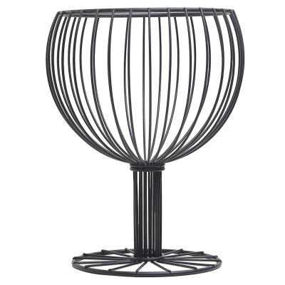 China Creative Multifunctional Hollow Iron Wine Glass Shape Fruit Bowl Countertop Metal Storage Basket for sale