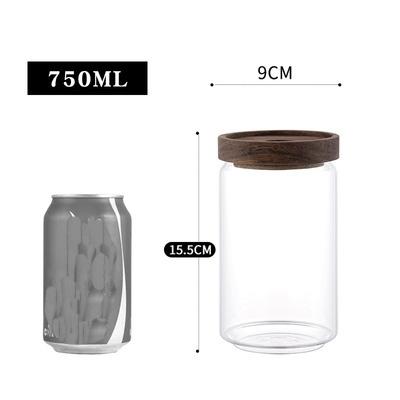 China Quick In-stock Kitchen Ware Clear Glass Storage Jar Wooden Food Delivery Lids for sale