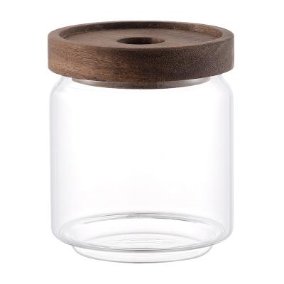 China Hot Selling Food Hit Acacia Lid Storage Glass Jar With Bamboo Lids for sale