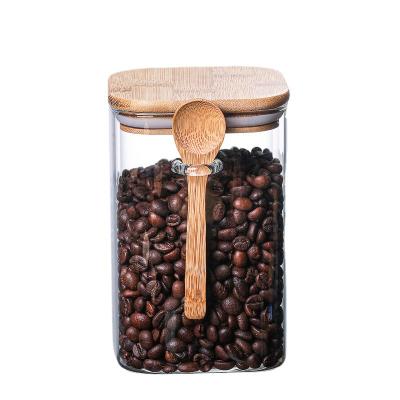 China Viable Square Shape Glass Coffee Bean Container Food Storage Jar with Lid for Home and Kitchen for sale