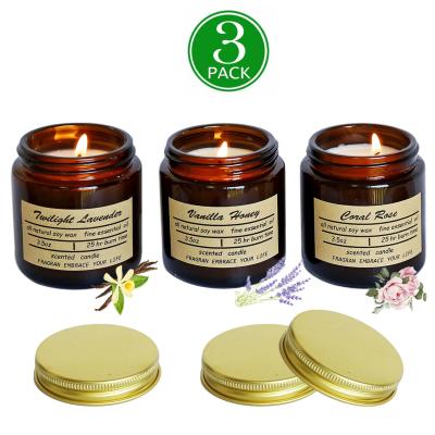 China 3 Packs Premium Quality Eco-friendly Customized Aromatherapy Scented Jar Candle Jar Soy Wax Candle for sale