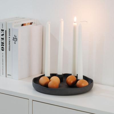 China 10 Inch European Style Home Decoration Round Charcoal Black Wedding Modern Ceramic Candle Stick Holder for sale