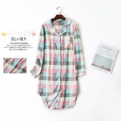 China Thermal C3 Plus Size Cotton Pajamas Womens Full Sleeve Long Nightgown Nightgown Plaid Nightwear for sale