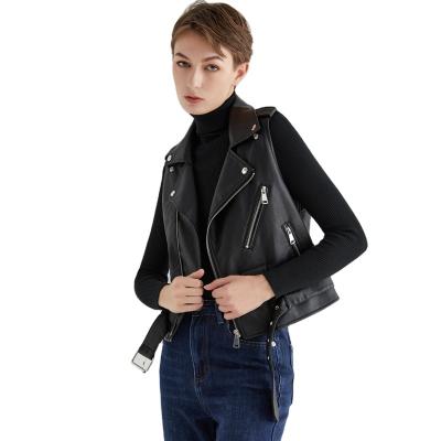 China 2020 fall and autumn new leather vest women's viable leather jacket leather jacket Korean short PU sleeveless belt small for sale