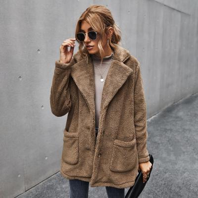 China Winter Breathable Wholesale Women Long Jacket Button Down Pockets Outwear Women Fleece Overcoat for sale