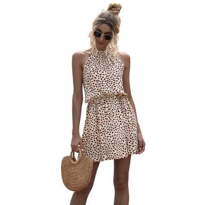 China 2021 summer fashion breathable ladies print floral dress women sleeveless halterneck casual dress for sale